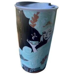 Starbucks 2018 Holiday Wavy Green Black Siren  Ceramic Tumbler Traveler 12oz
